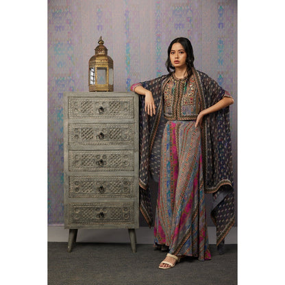 Soup by Sougat Paul Multi Ikaya Printed Top with Palazzo and Jacket (Set of 3)