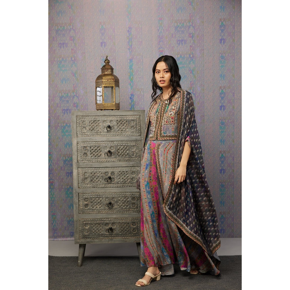 Soup by Sougat Paul Multi Ikaya Printed Top with Palazzo and Jacket (Set of 3)