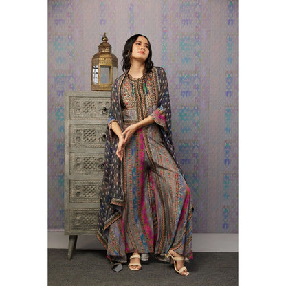 Soup by Sougat Paul Multi Ikaya Printed Top with Palazzo and Jacket (Set of 3)