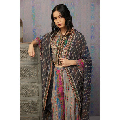Soup by Sougat Paul Multi Ikaya Printed Top with Palazzo and Jacket (Set of 3)
