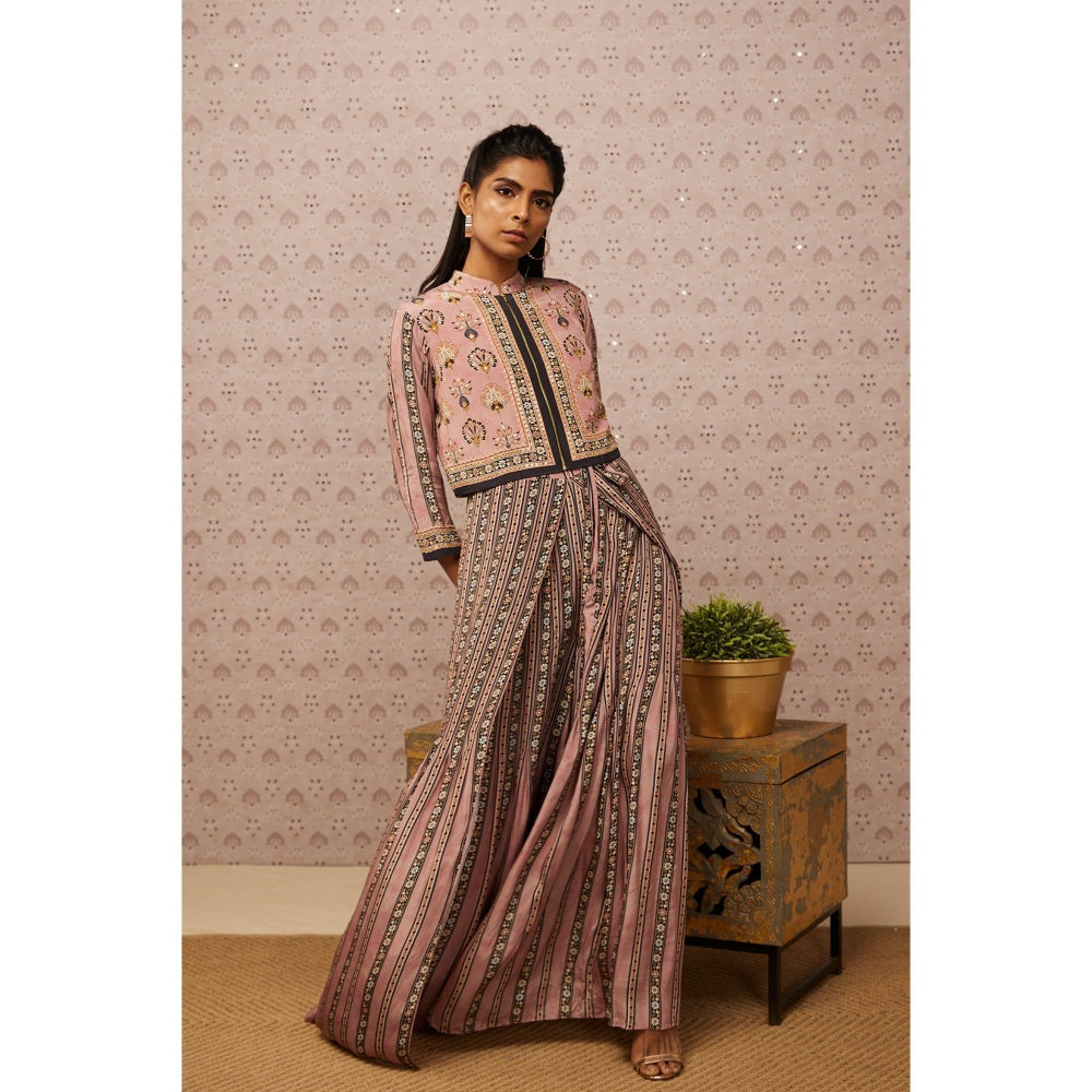 Soup by Sougat Paul Pink & Multi Sarouk Floral Jumpsuit with Jacket (Set of 2)
