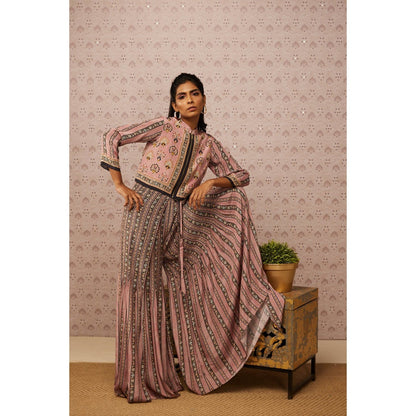 Soup by Sougat Paul Pink & Multi Sarouk Floral Jumpsuit with Jacket (Set of 2)