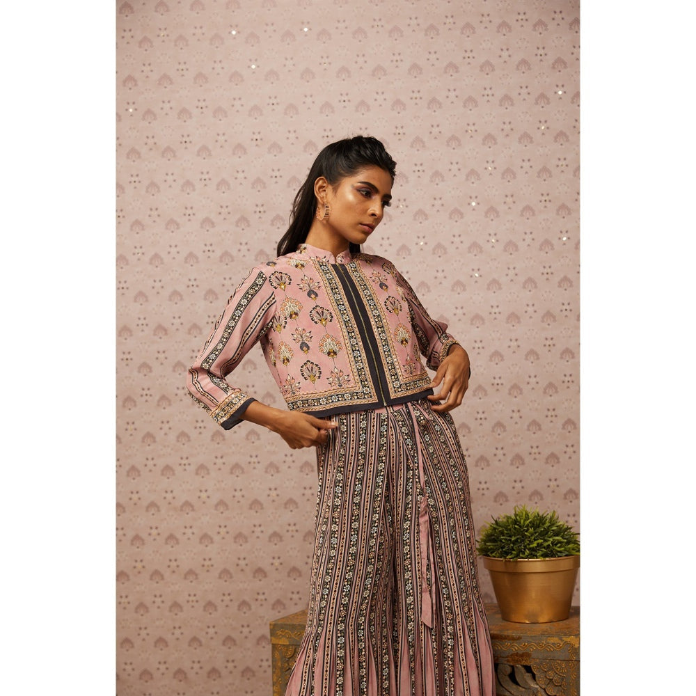 Soup by Sougat Paul Pink & Multi Sarouk Floral Jumpsuit with Jacket (Set of 2)