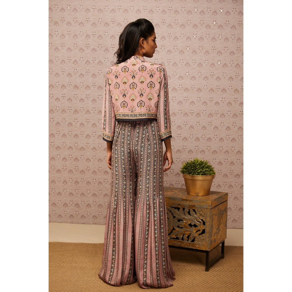 Soup by Sougat Paul Pink & Multi Sarouk Floral Jumpsuit with Jacket (Set of 2)
