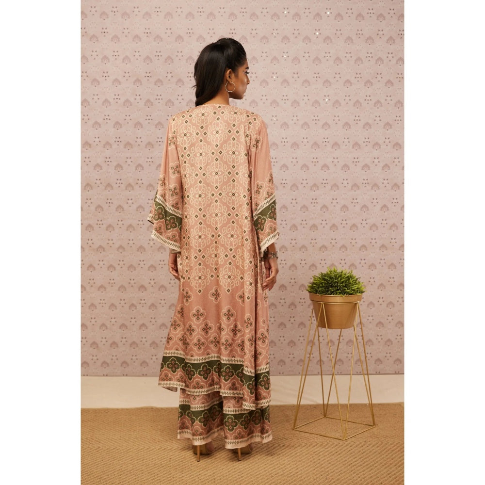 Soup by Sougat Paul Green and Peach Bandhej Printed Crop Top Palazzo and Jacket (Set of 3)