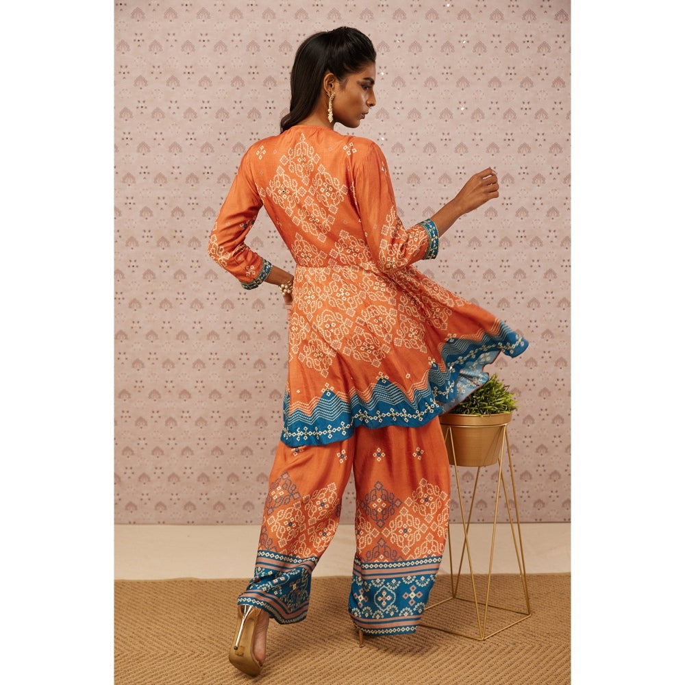 Soup by Sougat Paul Rust and Blue Bandhej Printed Palazzo (Set of 2)