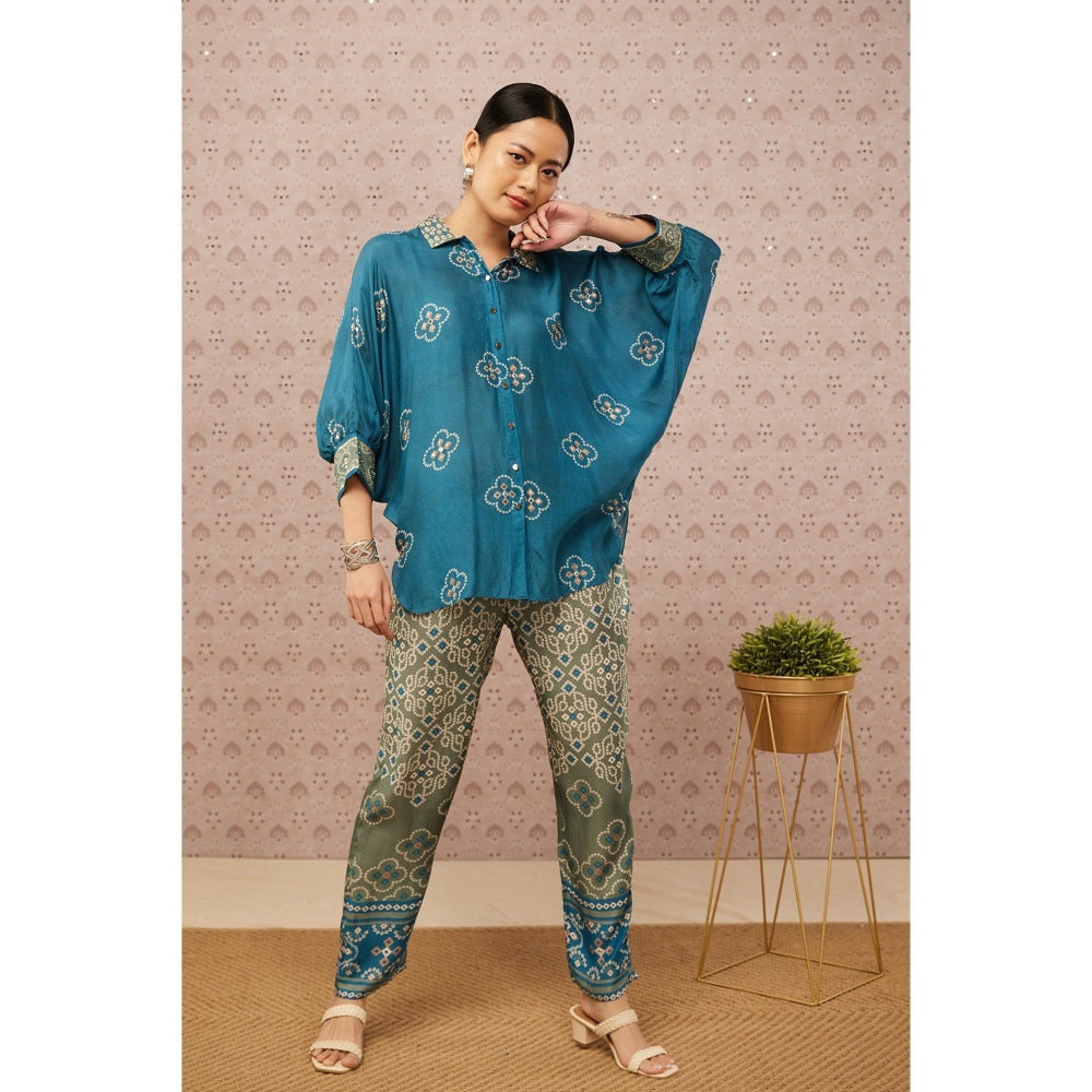 Soup by Sougat Paul Blue and Sage Green Bandhej Printed Co-Ord (Set of 2)