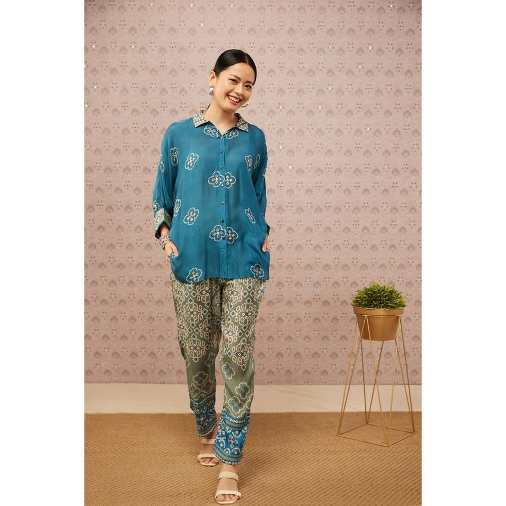 Soup by Sougat Paul Blue and Sage Green Bandhej Printed Co-Ord (Set of 2)