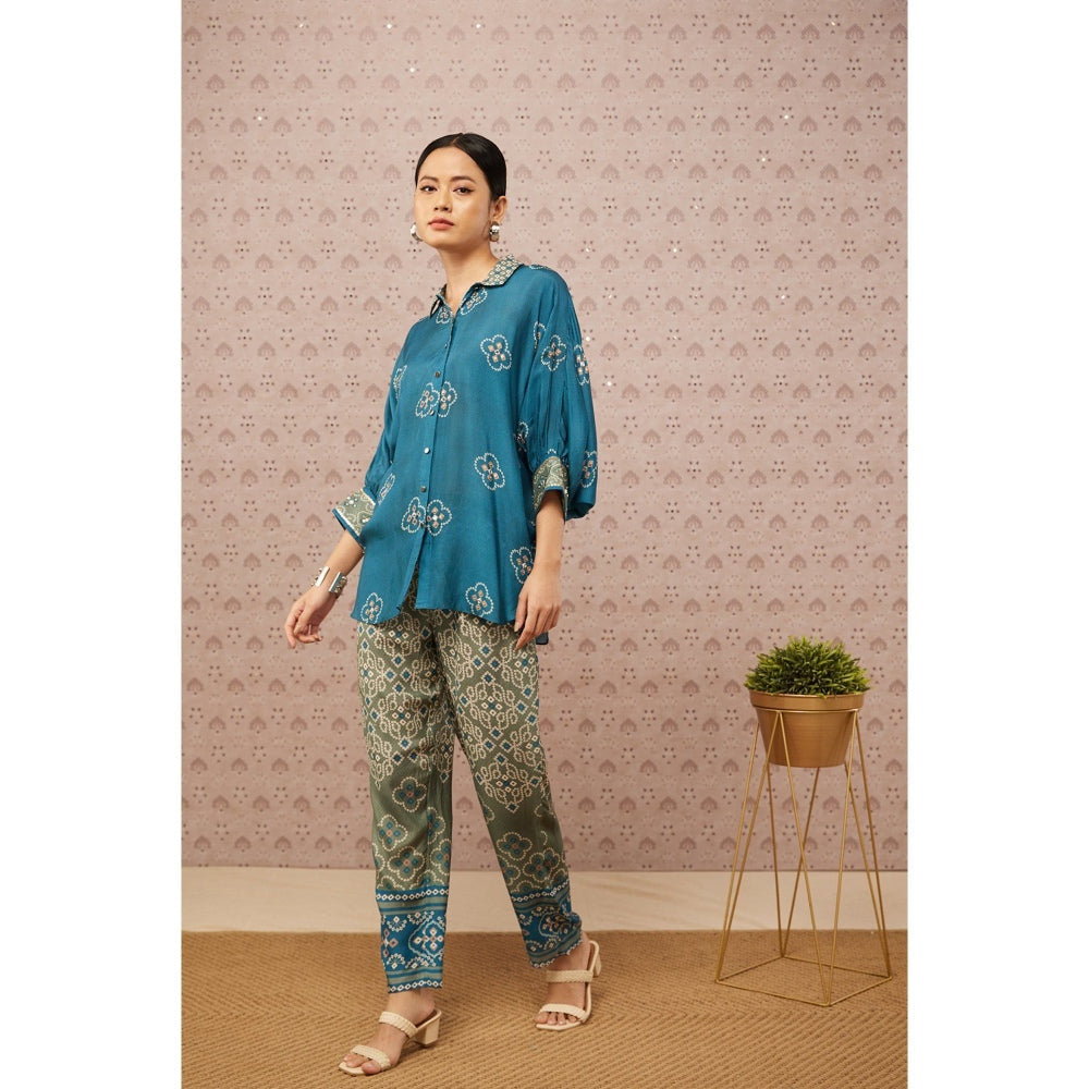 Soup by Sougat Paul Blue and Sage Green Bandhej Printed Co-Ord (Set of 2)