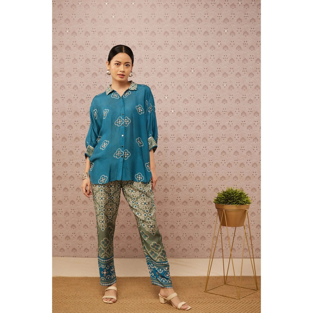 Soup by Sougat Paul Blue and Sage Green Bandhej Printed Co-Ord (Set of 2)