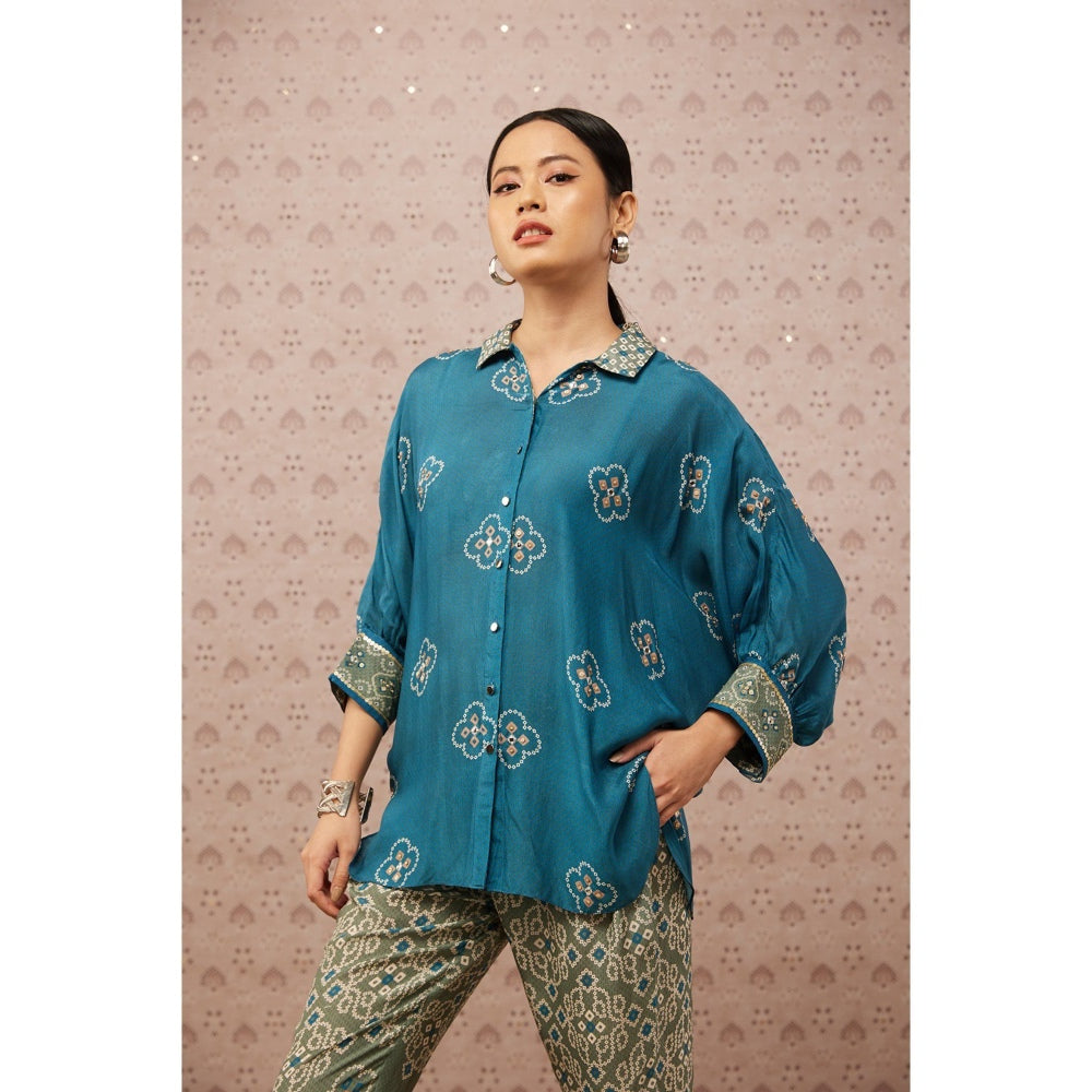 Soup by Sougat Paul Blue and Sage Green Bandhej Printed Co-Ord (Set of 2)