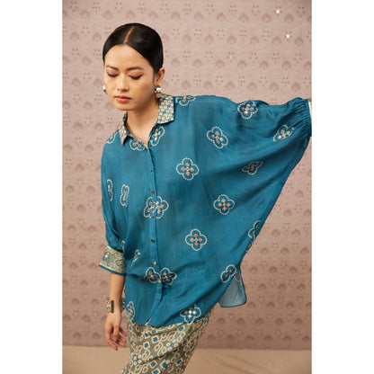 Soup by Sougat Paul Blue and Sage Green Bandhej Printed Co-Ord (Set of 2)