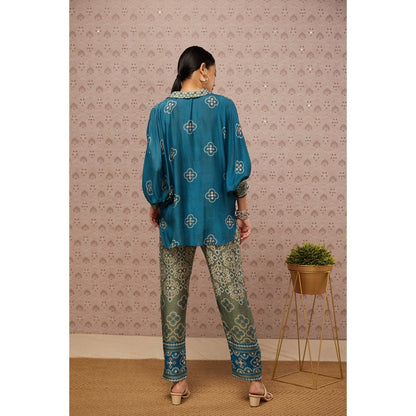 Soup by Sougat Paul Blue and Sage Green Bandhej Printed Co-Ord (Set of 2)