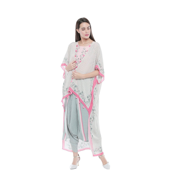 Soup by Sougat Paul Floral Printed Crop Top With Cape And Dhoti Pants (Set of 3)