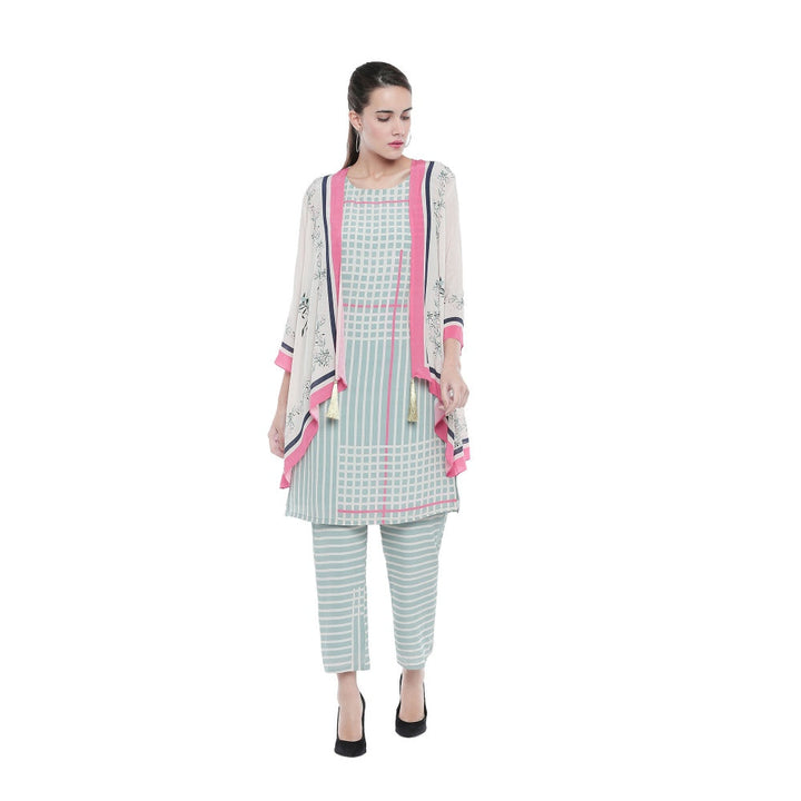 Soup by Sougat Paul Checkered Kurta And Pants With Floral Jacket - Customisable (Set of 3)