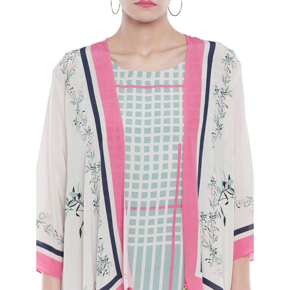 Soup by Sougat Paul Checkered Kurta And Pants With Floral Jacket - Customisable (Set of 3)