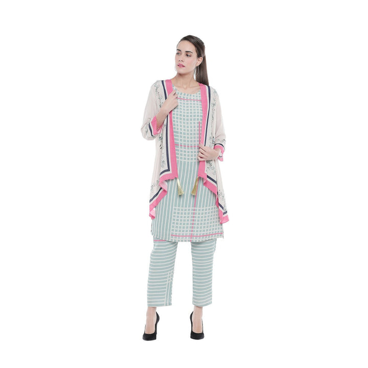 Soup by Sougat Paul Checkered Kurta And Pants With Floral Jacket - Customisable (Set of 3)