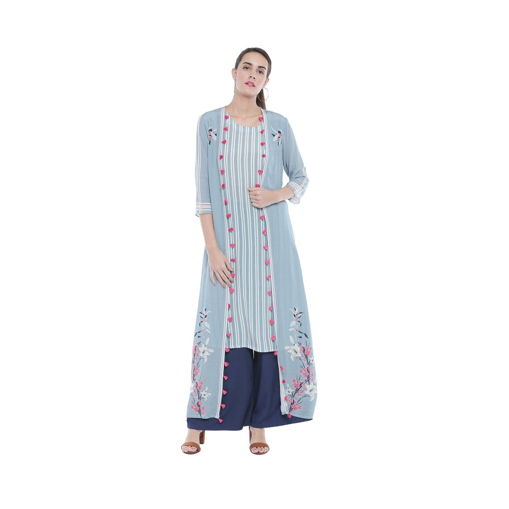 Soup by Sougat Paul Striped Kurta And Floral Long Jacket With Palazzos