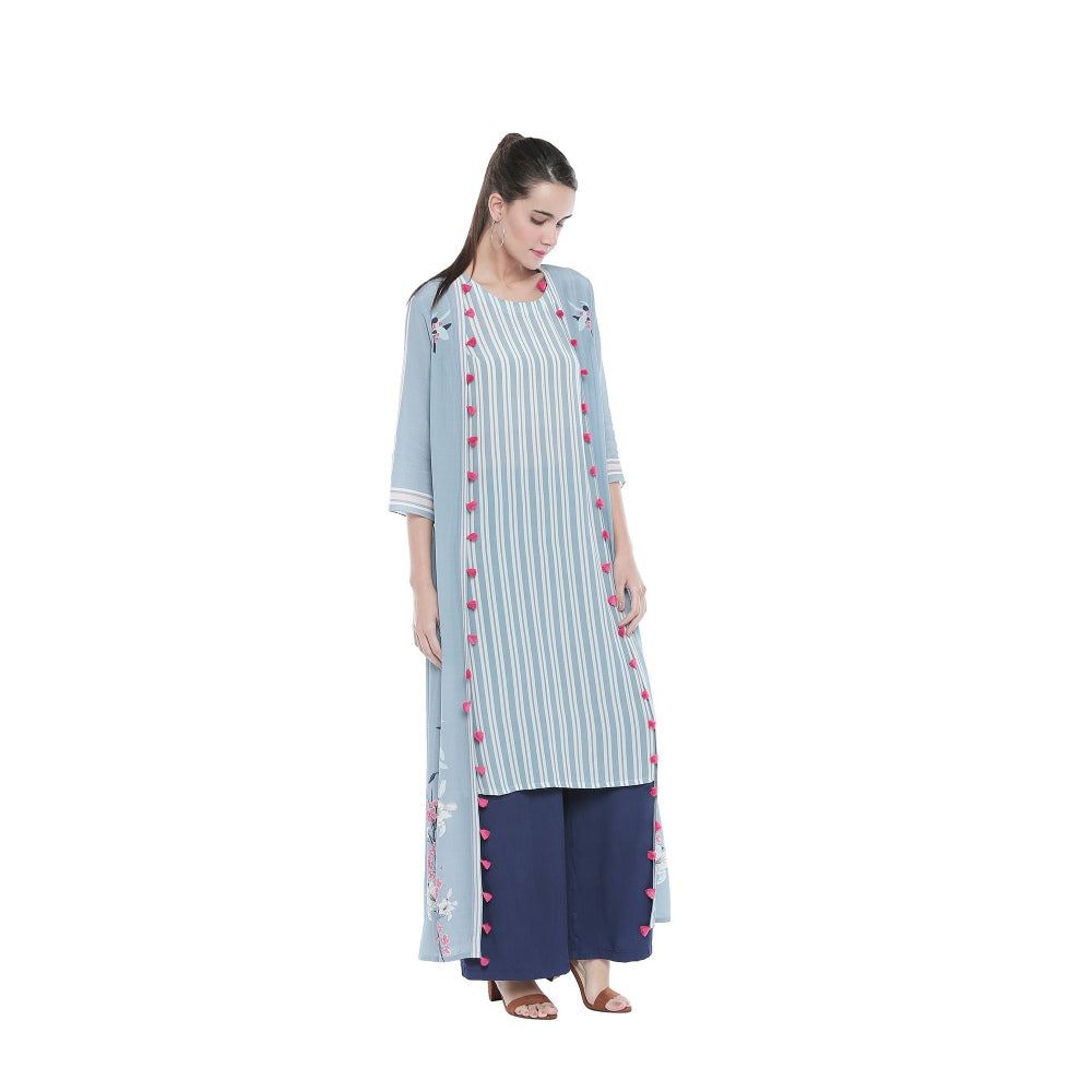 Soup by Sougat Paul Striped Kurta And Floral Long Jacket With Palazzos