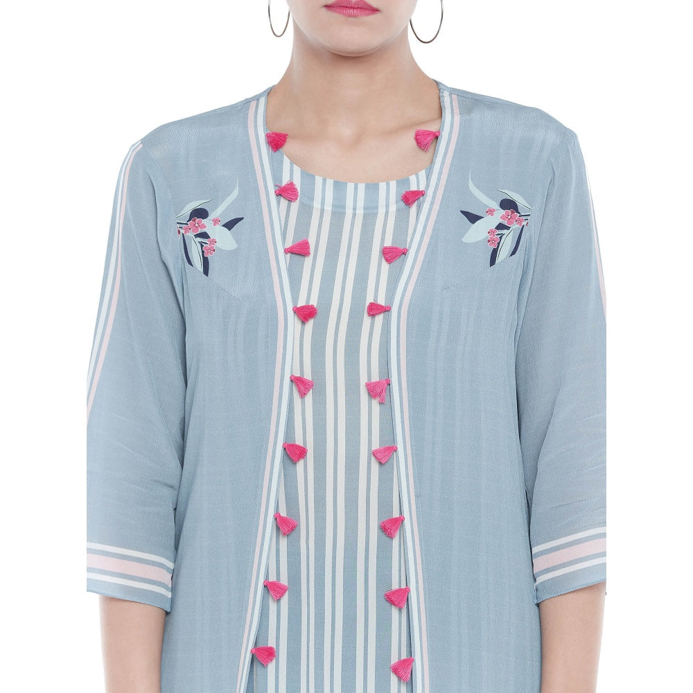 Soup by Sougat Paul Striped Kurta And Floral Long Jacket With Palazzos