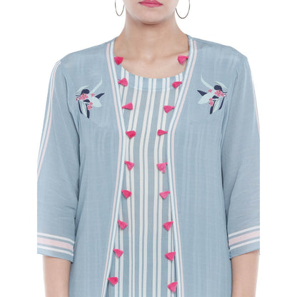 Soup by Sougat Paul Striped Kurta And Floral Long Jacket With Palazzos