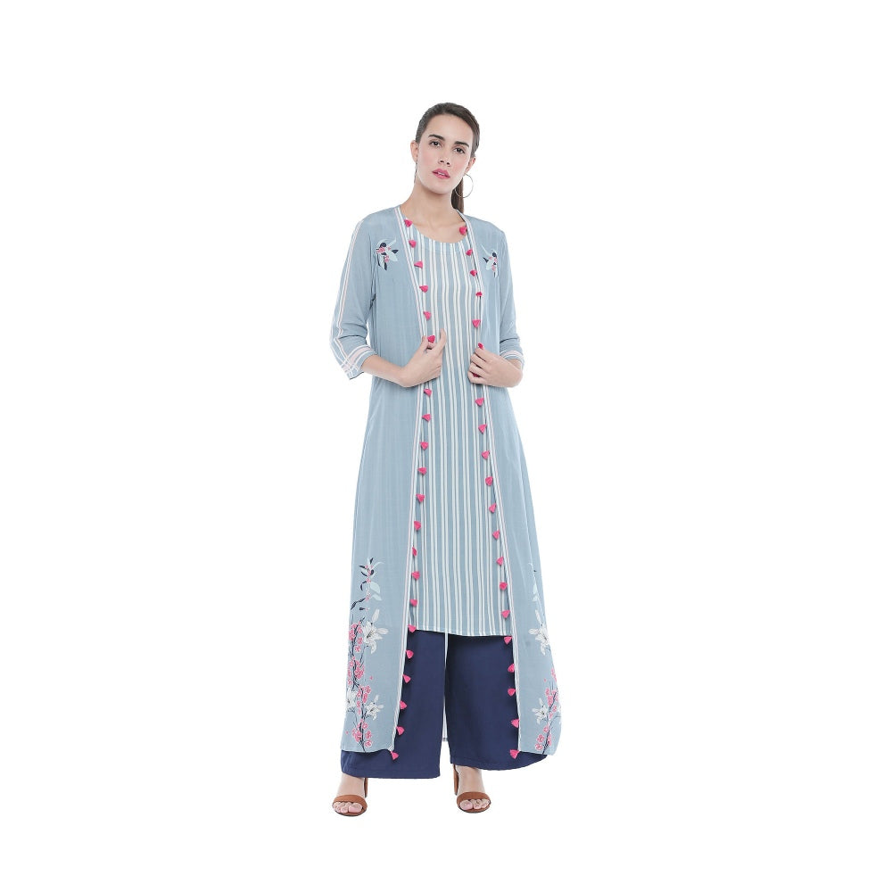 Soup by Sougat Paul Striped Kurta And Floral Long Jacket With Palazzos