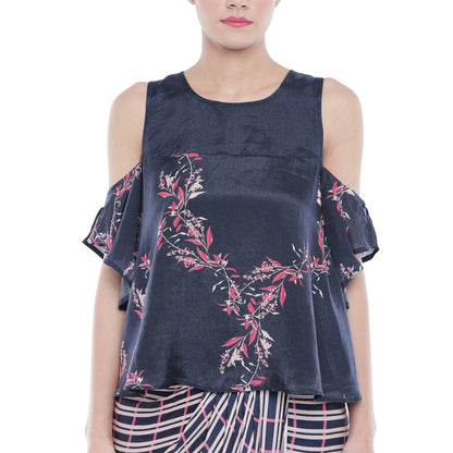 Soup by Sougat Paul Draped Checks Skirt & Printed Cold Shoulder Top-Customisable (Set of 2)