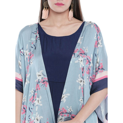 Soup by Sougat Paul Asymmetrical Solid Color Dress With Floral Cape - Customisable (Set of 2)