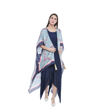 Soup by Sougat Paul Asymmetrical Solid Color Dress With Floral Cape - Customisable (Set of 2)