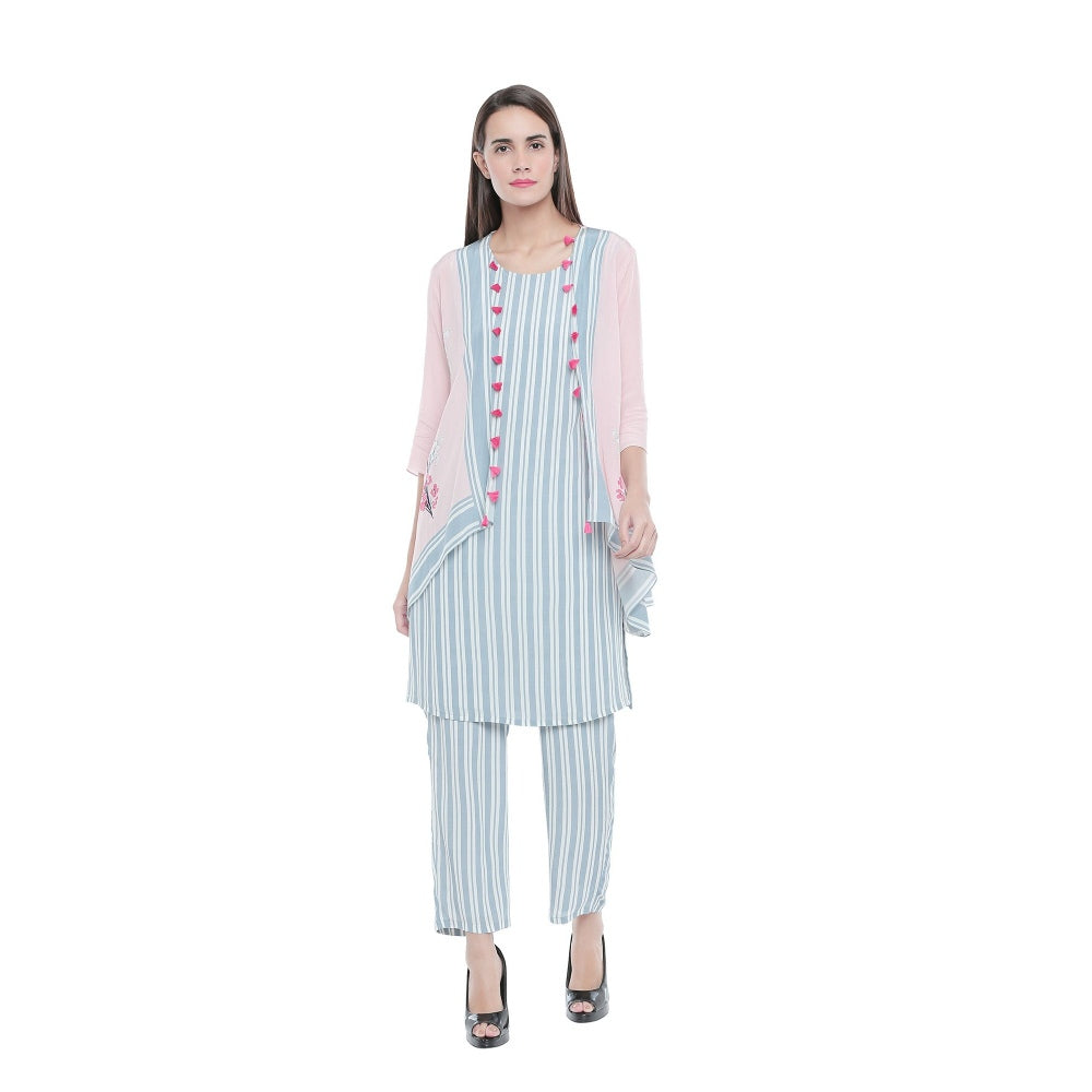 Soup by Sougat Paul Striped Kurta And Pants Paired With Floral Jacket