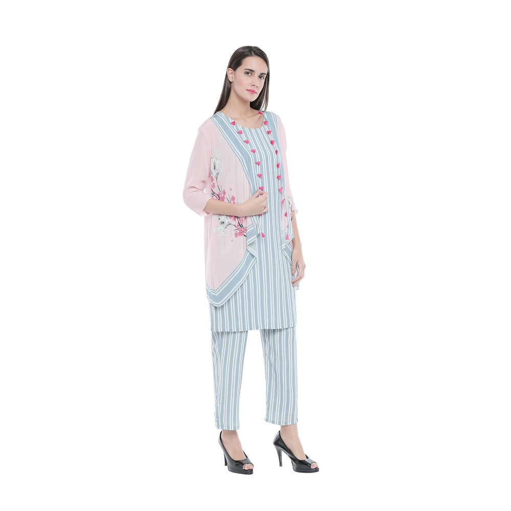 Soup by Sougat Paul Striped Kurta And Pants Paired With Floral Jacket