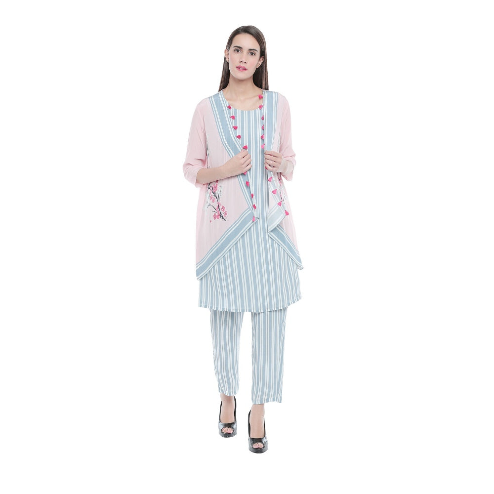 Soup by Sougat Paul Striped Kurta And Pants Paired With Floral Jacket