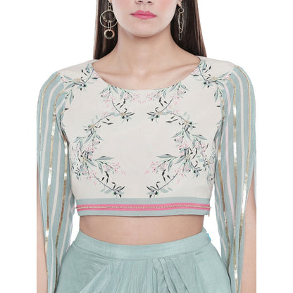 Soup by Sougat Paul Draped Solid Color Skirt And Floral Printed Top - Customisable (Set of 2)