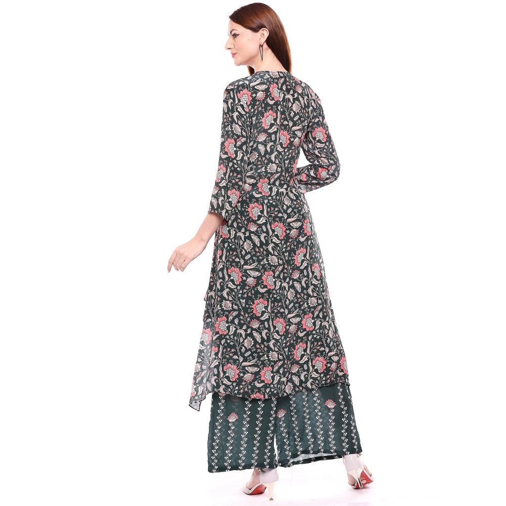 Soup by Sougat Paul Teal Wrap Kurta With Printed Pant - Customisable (Set of 2)