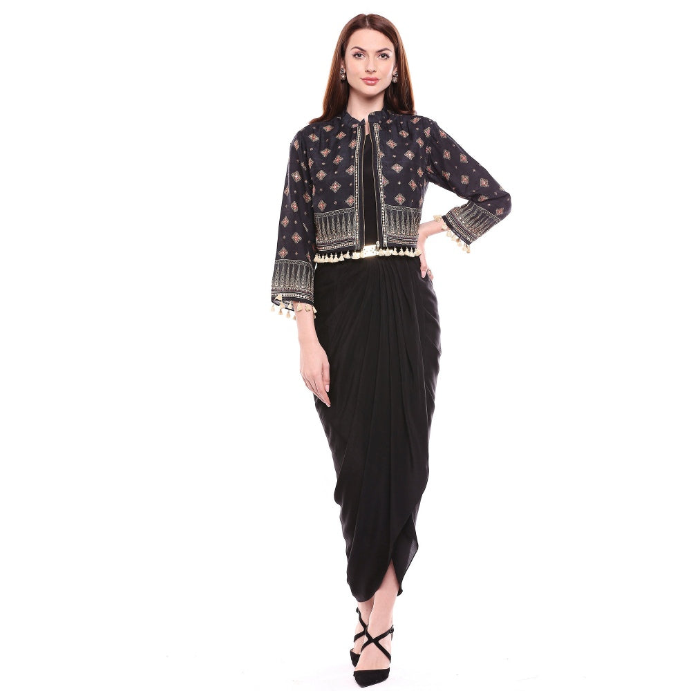 Soup by Sougat Paul Black Dress With Jacket - Customisable (Set of 2)