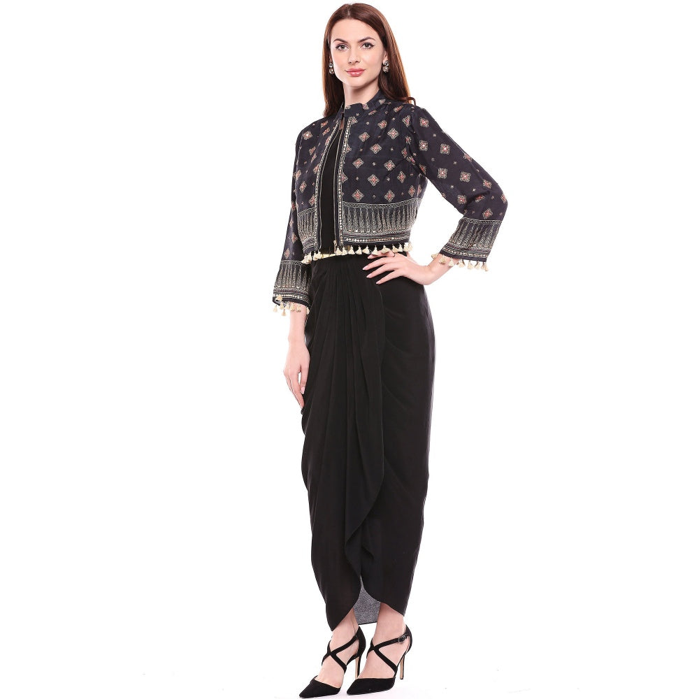 Soup by Sougat Paul Black Dress With Jacket - Customisable (Set of 2)