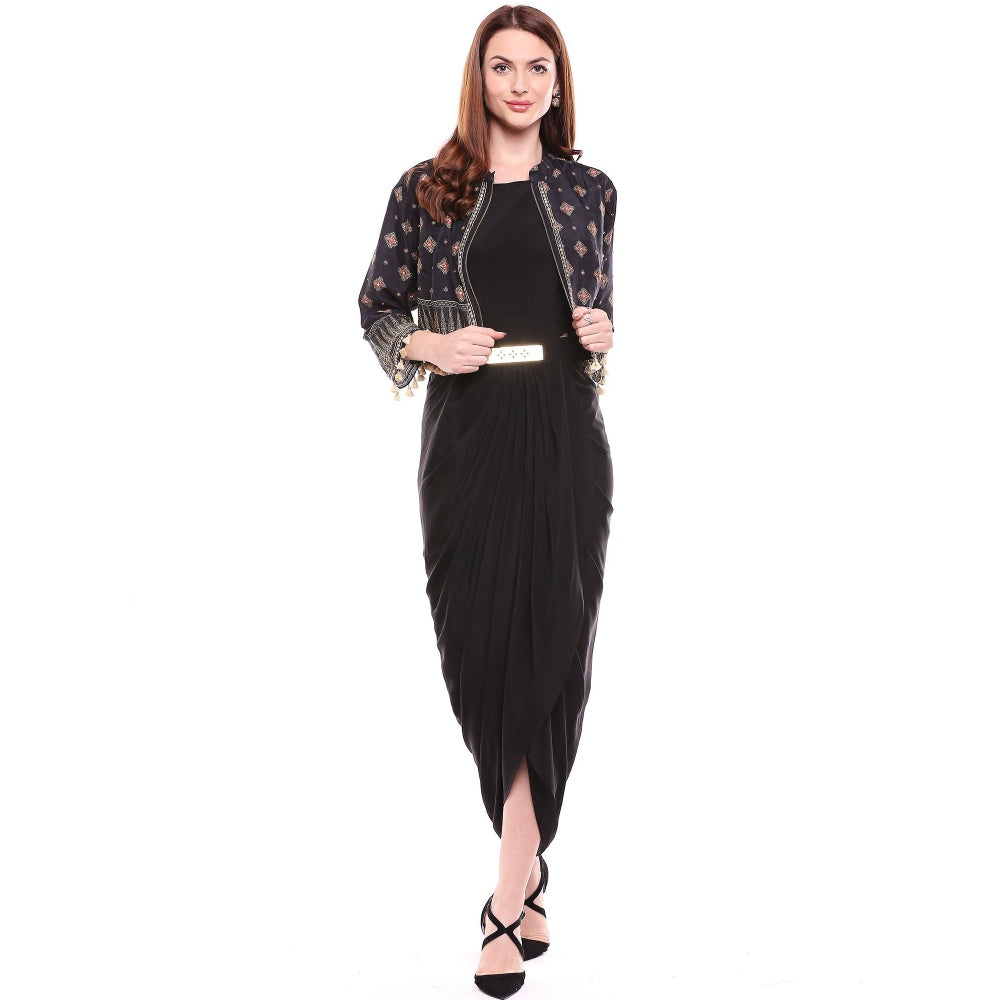 Soup by Sougat Paul Black Dress With Jacket - Customisable (Set of 2)