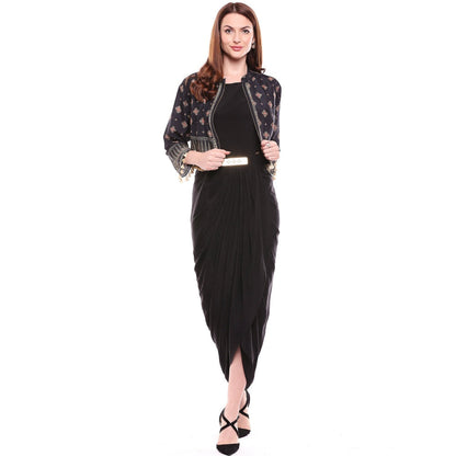 Soup by Sougat Paul Black Dress With Jacket - Customisable (Set of 2)