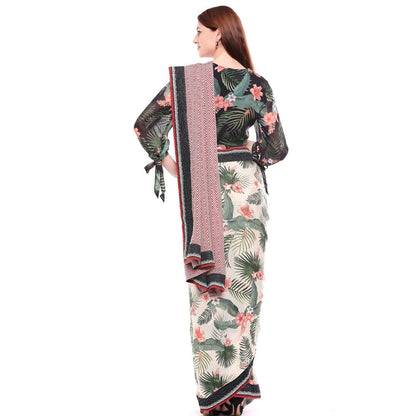 Soup by Sougat Paul Multi-Color Stitched Blouse & Saree - Customisable (Set of 2)