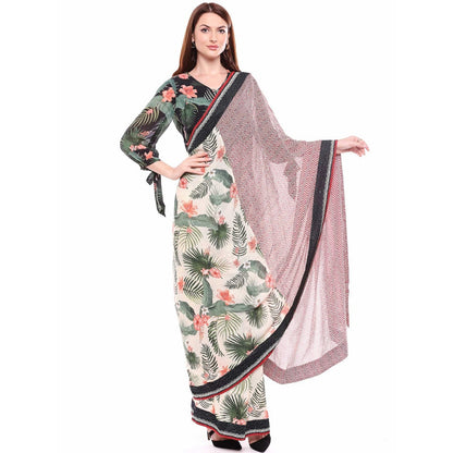 Soup by Sougat Paul Multi-Color Stitched Blouse & Saree - Customisable (Set of 2)