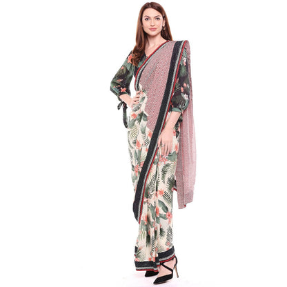 Soup by Sougat Paul Multi-Color Stitched Blouse & Saree - Customisable (Set of 2)