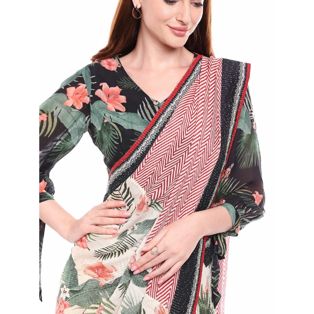 Soup by Sougat Paul Multi-Color Stitched Blouse & Saree - Customisable (Set of 2)