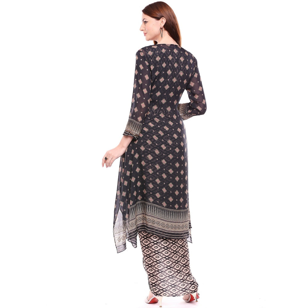 Soup by Sougat Paul Multi-Color Printed Crop Top With Drape Skirt & Jacket (Set of 3)