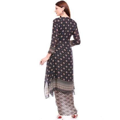 Soup by Sougat Paul Multi-Color Printed Crop Top With Drape Skirt & Jacket (Set of 3)