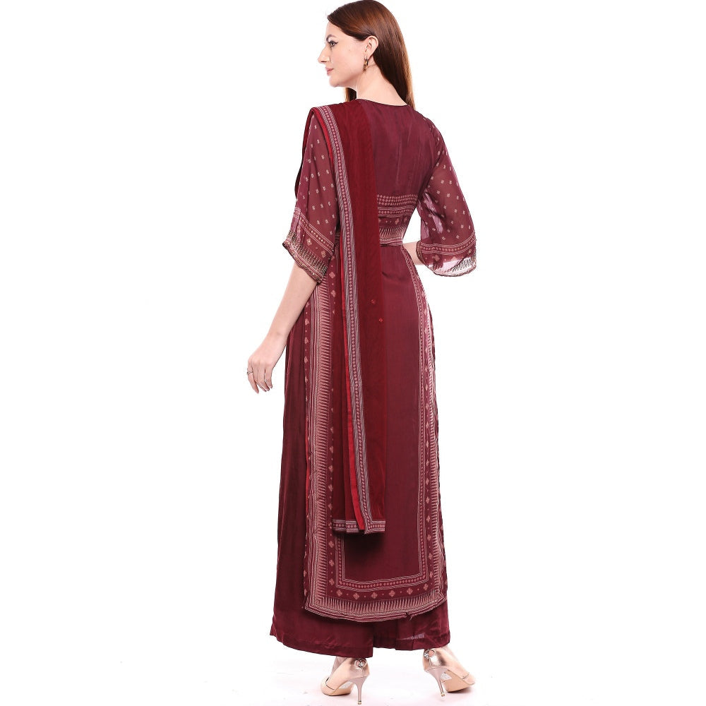Soup by Sougat Paul Maroon Kurta With Palazzo & Dupatta - Customisable (Set of 3)