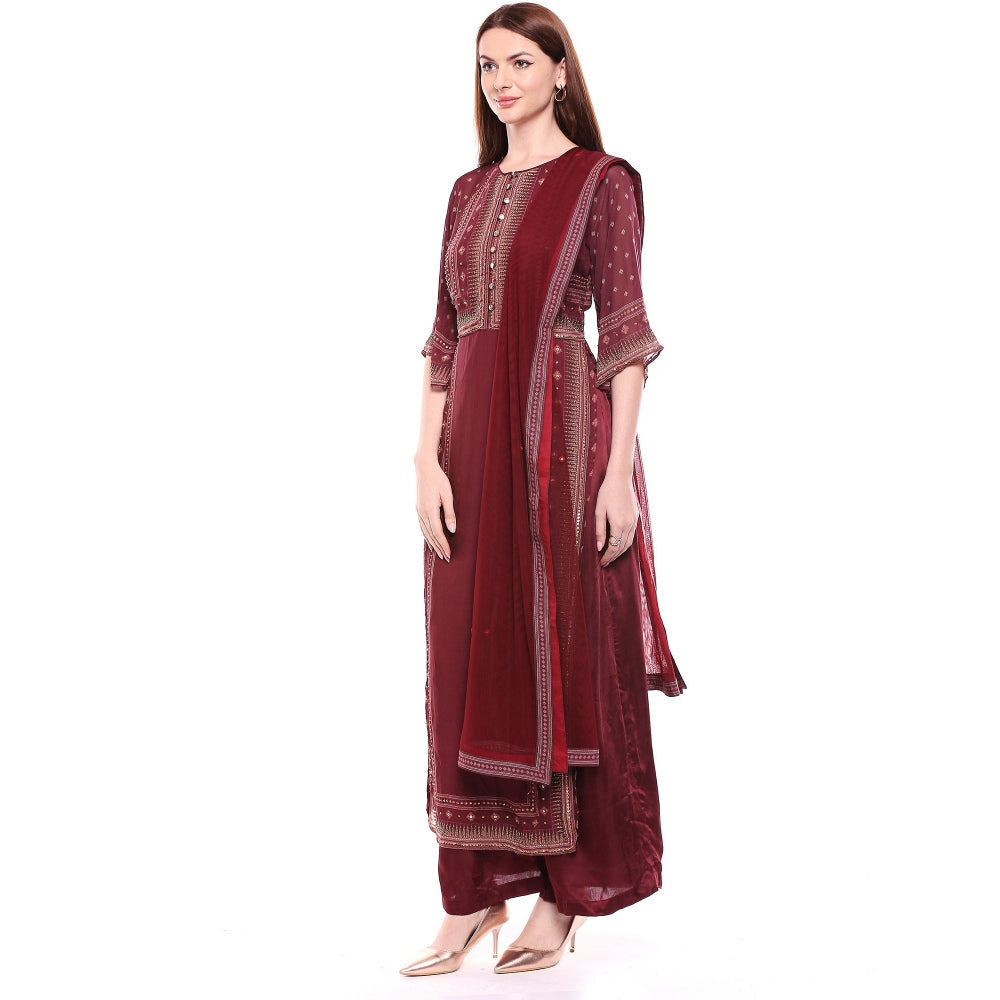 Soup by Sougat Paul Maroon Kurta With Palazzo & Dupatta - Customisable (Set of 3)