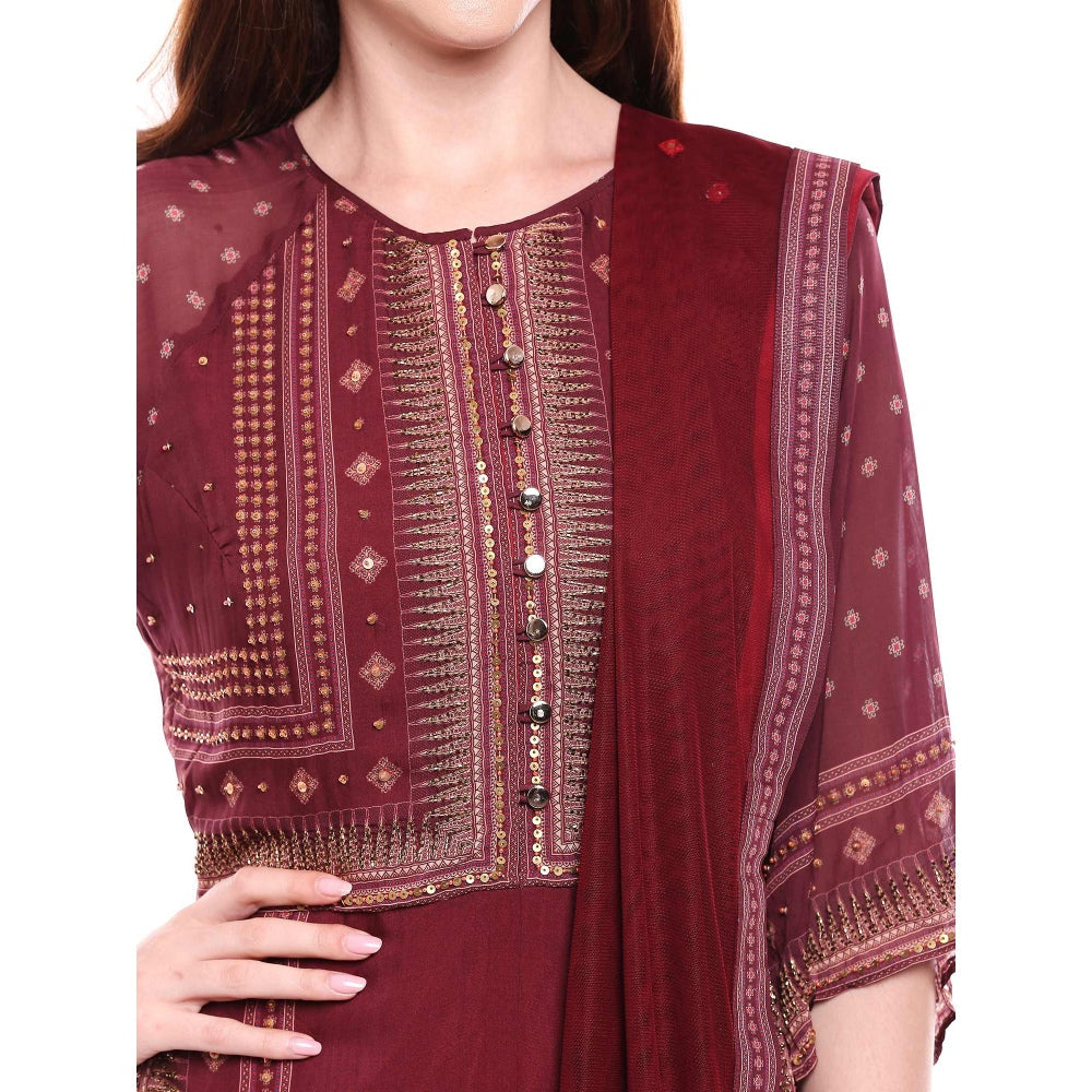 Soup by Sougat Paul Maroon Kurta With Palazzo & Dupatta - Customisable (Set of 3)