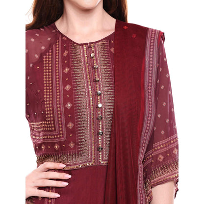 Soup by Sougat Paul Maroon Kurta With Palazzo & Dupatta - Customisable (Set of 3)