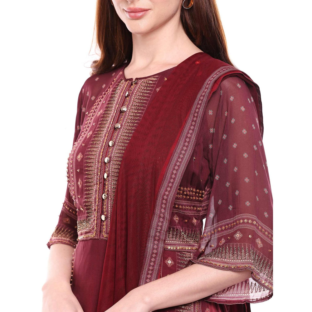Soup by Sougat Paul Maroon Kurta With Palazzo & Dupatta - Customisable (Set of 3)