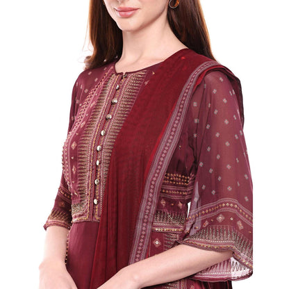 Soup by Sougat Paul Maroon Kurta With Palazzo & Dupatta - Customisable (Set of 3)